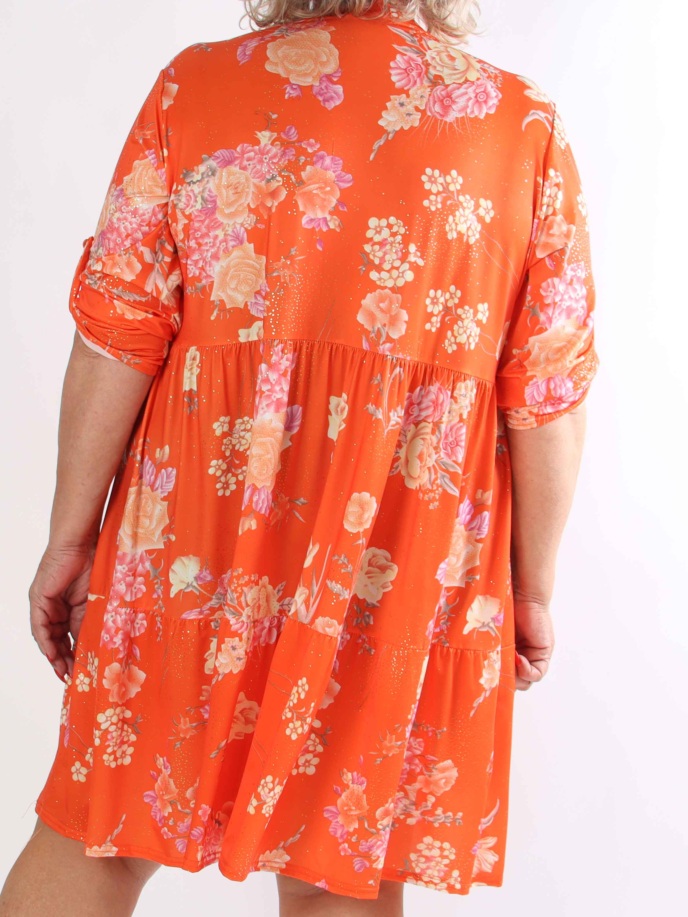 Milano Bouquet Midi - Plus size kjole med smukt blomsterprint og diskret guldglimmer